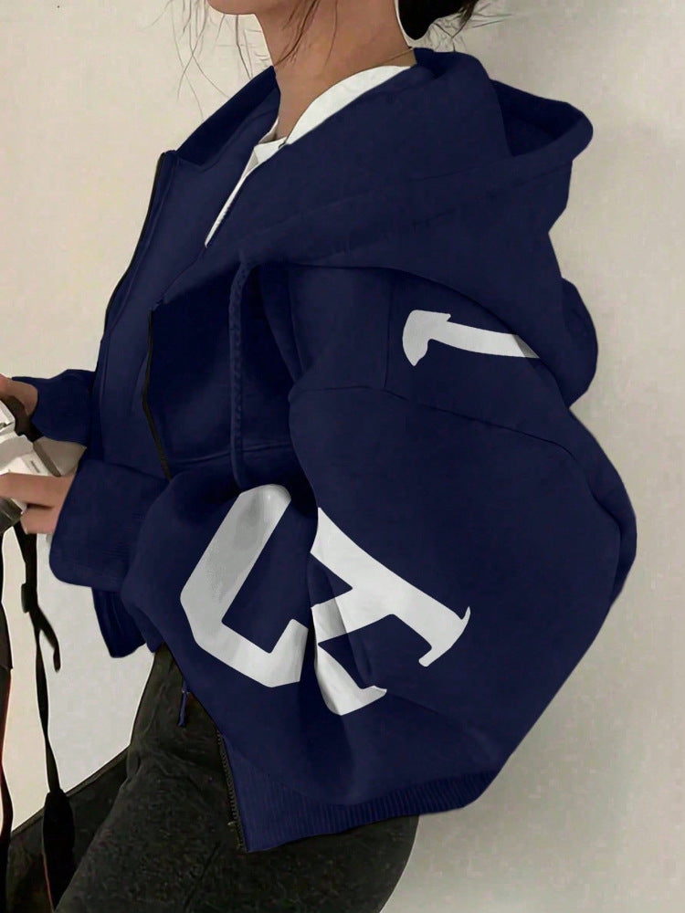 Women’s Zip-Up Printed Sweatshirt – Long Sleeve Casual Jacket