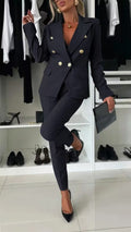 Double-Breasted Lapel Blazer & Zip-Up Trousers Suit