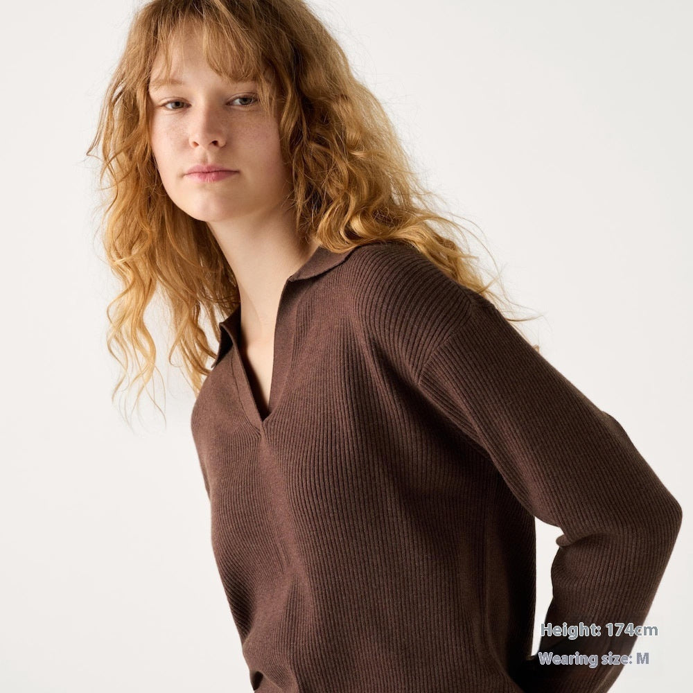 Women’s Ribbed Half-Open Collar Sweater