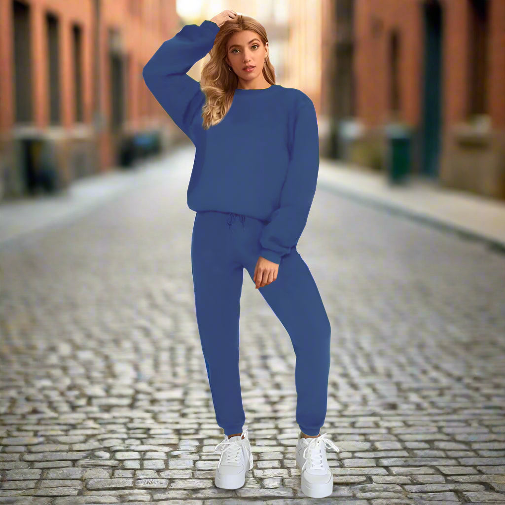 👚 Women's Solid Color Round Neck Pullover Sweatshirt & Pants Set