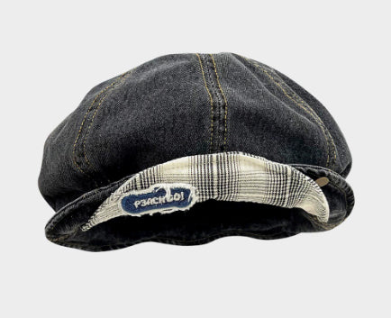 Double-Brim Turned-Up Denim Beret – Breathable Cotton Hat for Women