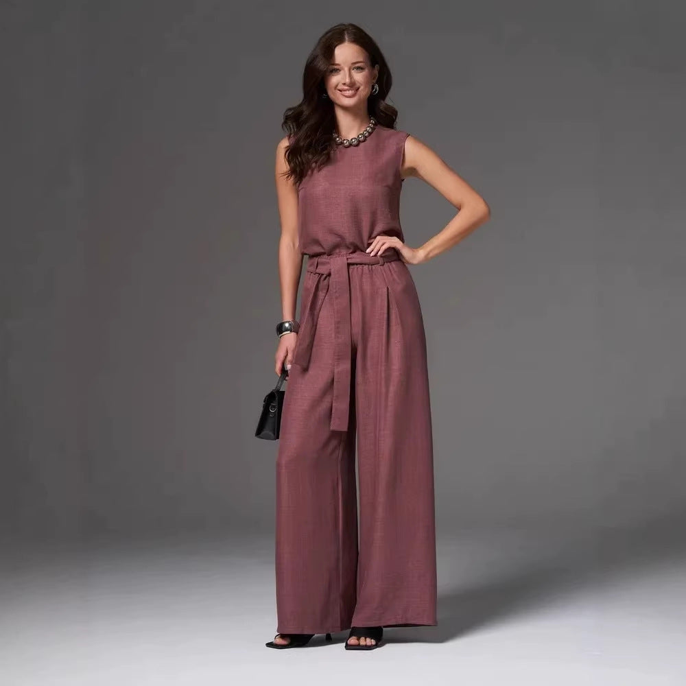 Sleeveless Cotton-Linen Wide-Leg Pants Set – 4 Colors, S–2XL