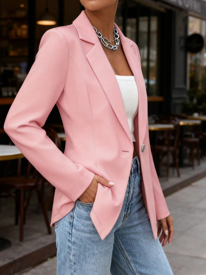 Women's Slim Fit Lapel Collar Long-Sleeve Blazer – Waist-Cinched