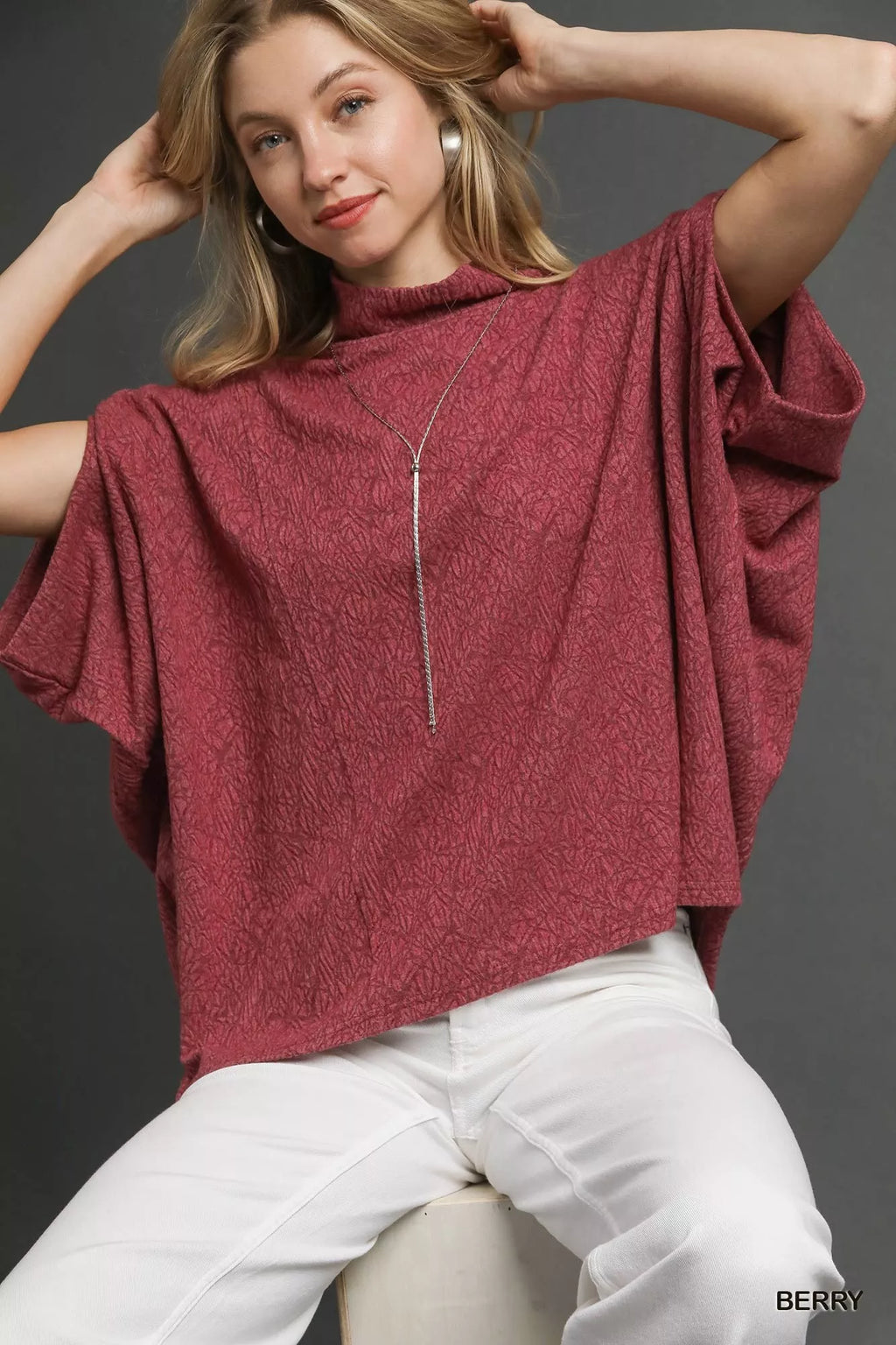 Umgee Textured Mock Neck Relaxed Top