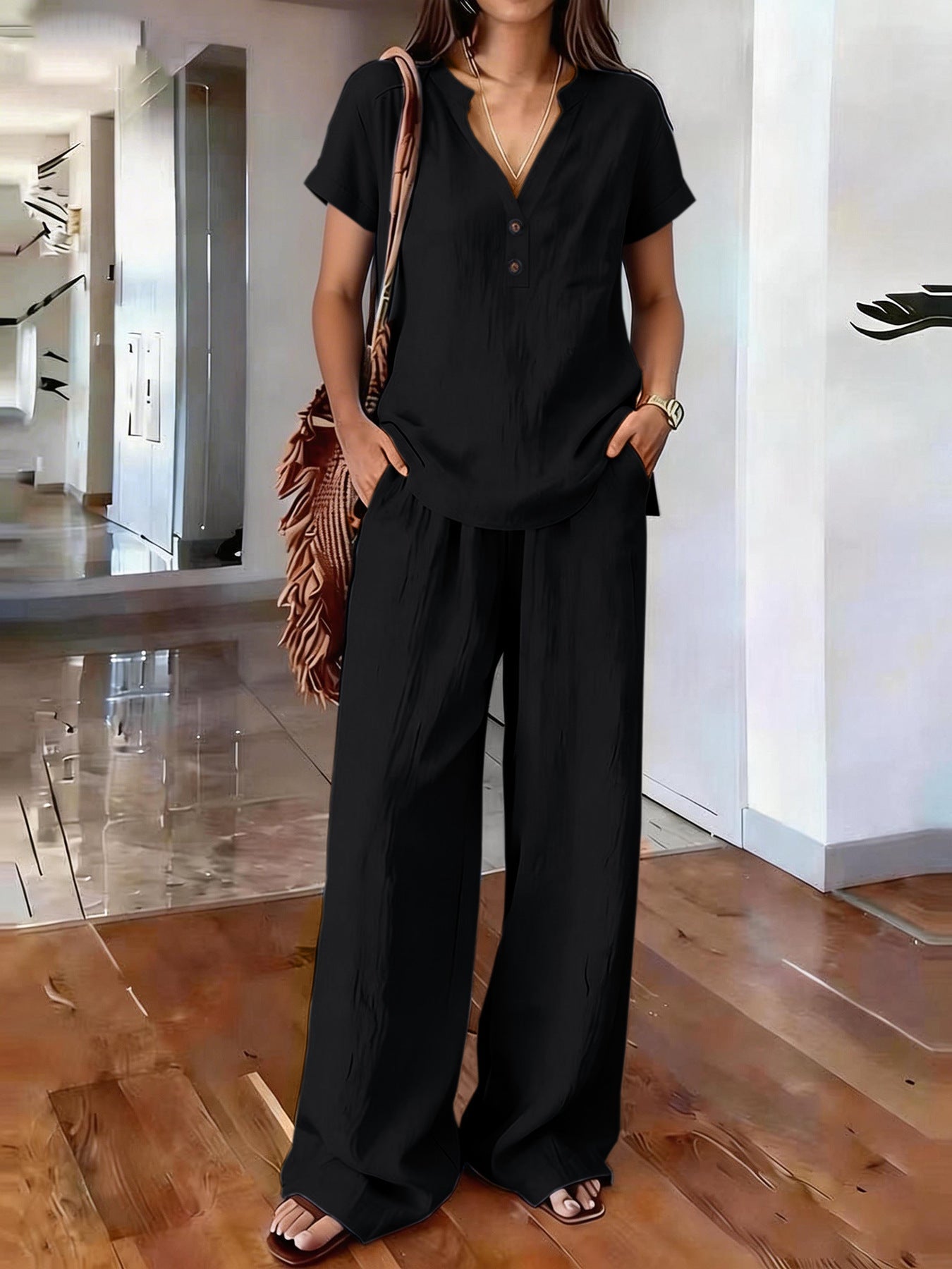 Women’s Casual Solid Color Two Piece Set