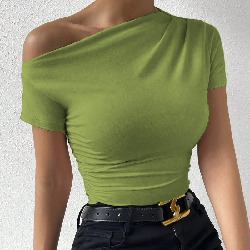 Women’s Y2K Ruched One-Shoulder Summer Top – Slim Fit Asymmetrical Shirt