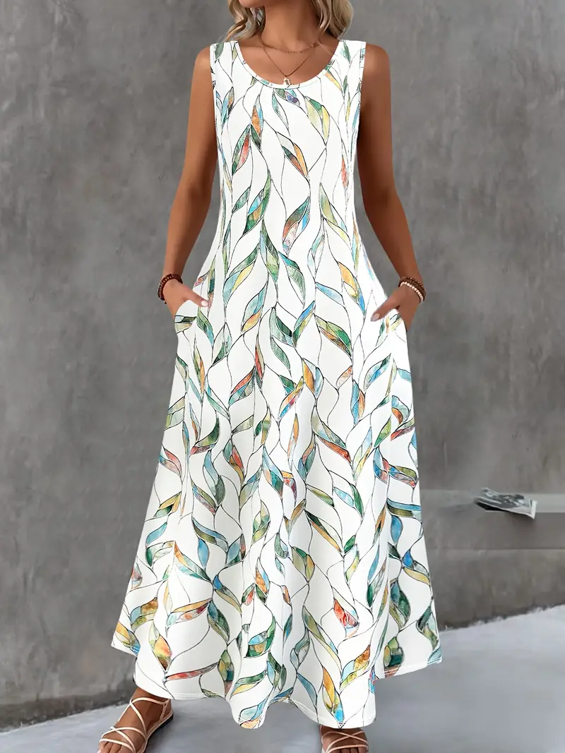 Women's Elegant Floral Print Two-Piece Set – Round Neck Top & Pants