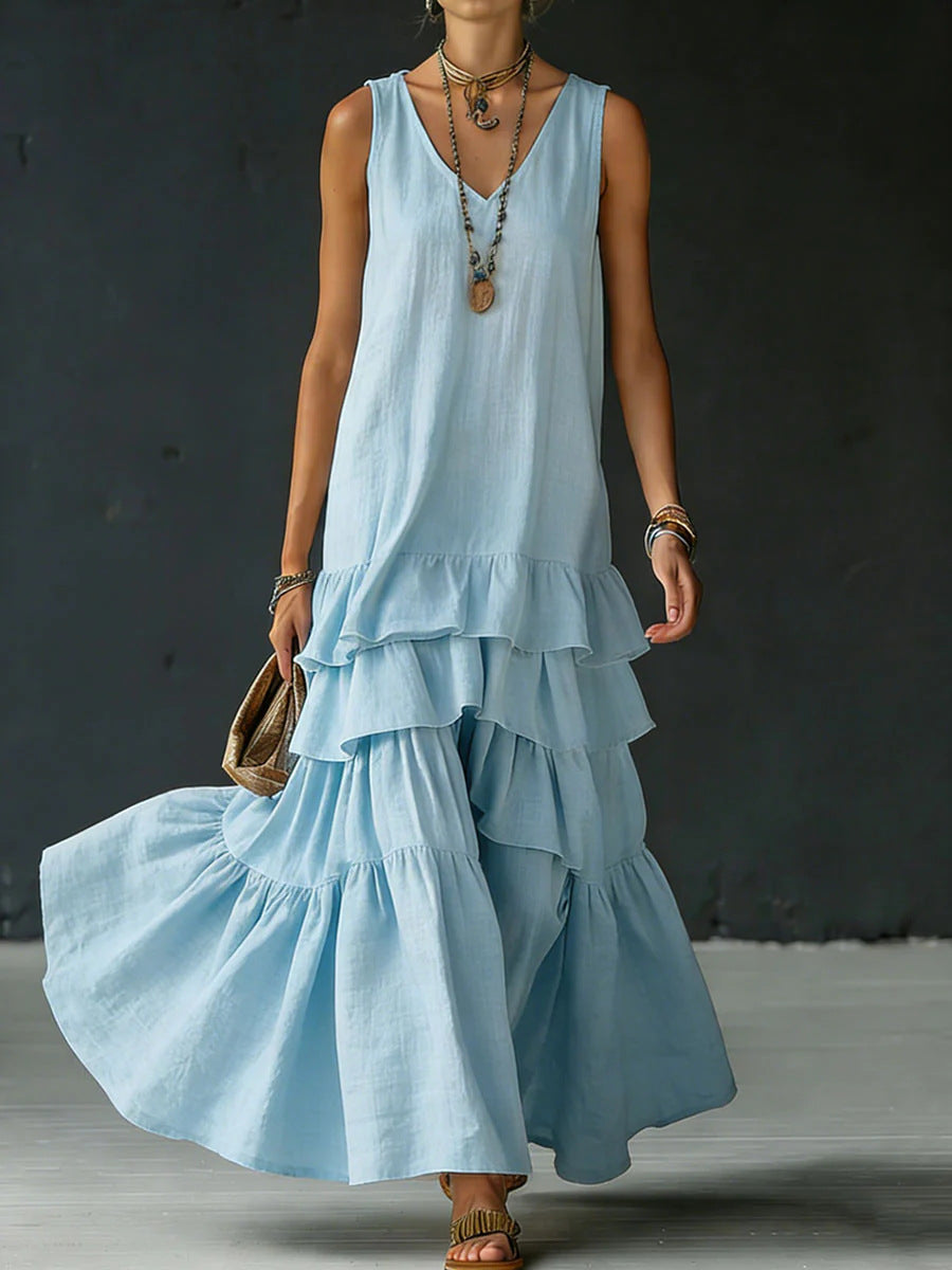 Women's Ice Silk Sleeveless Loose Maxi Dress – 6 Colors S–5XL