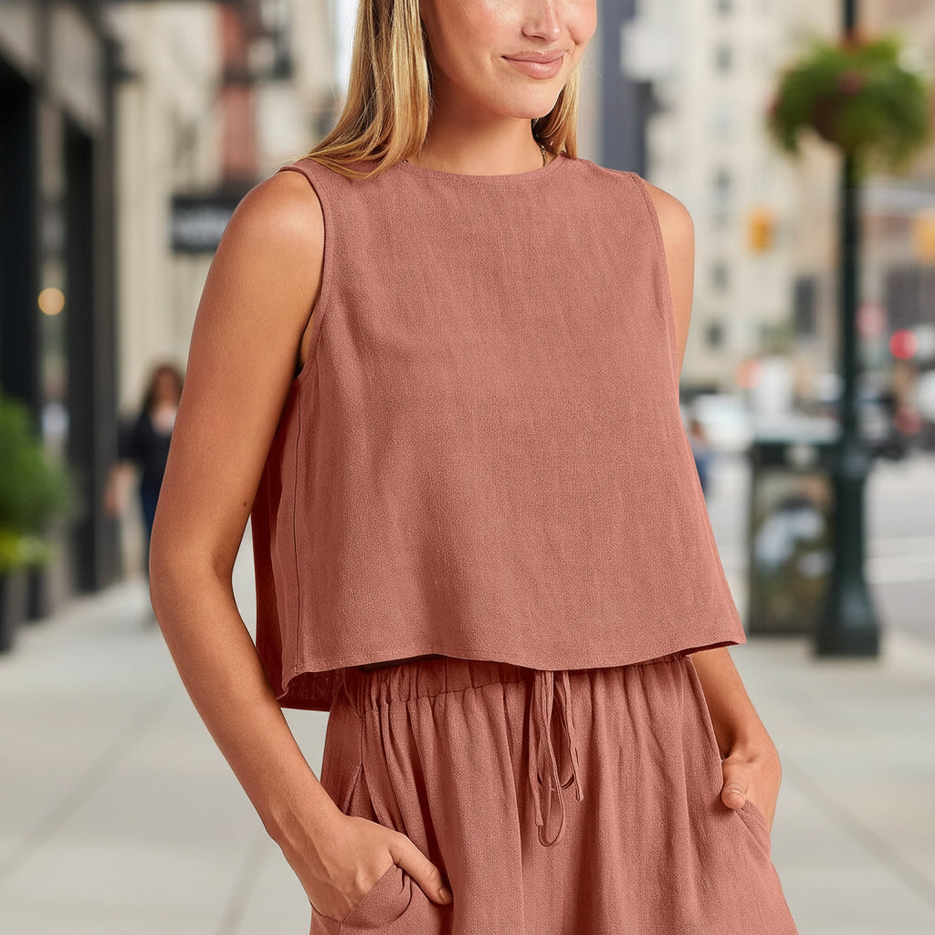 Women's Sleeveless Top & Wide-Leg Shorts Set – Retro Street Style