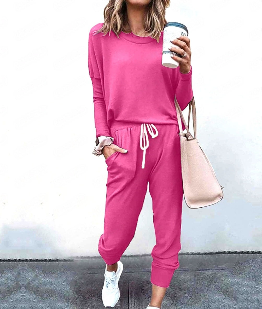Women's Long Sleeve T-Shirt & Pencil Pants Set – Loose Fit, Striped & Solid