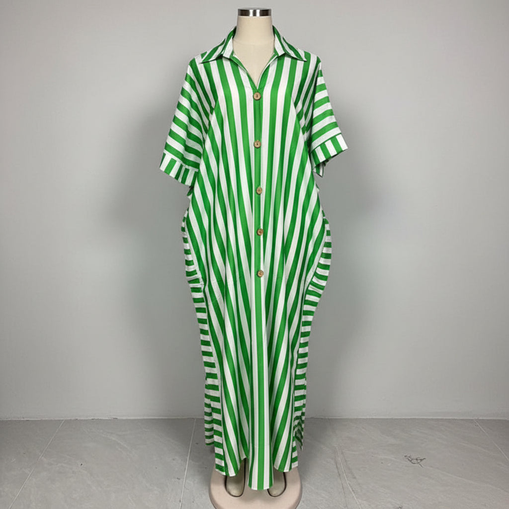 African-Inspired Striped Loose Long Dress | One Size 5 Colors