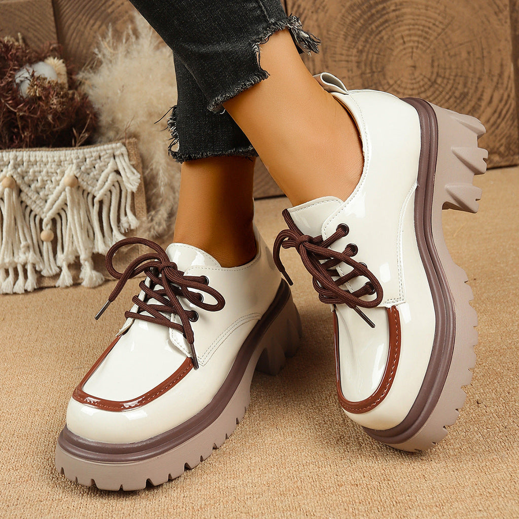 Women's Lace-Up Chunky Heel Shoes – Height-Increasing Vintage Round Toe