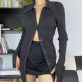 Women's V-Neck Ribbed Knit Button Cardigan Top – Black