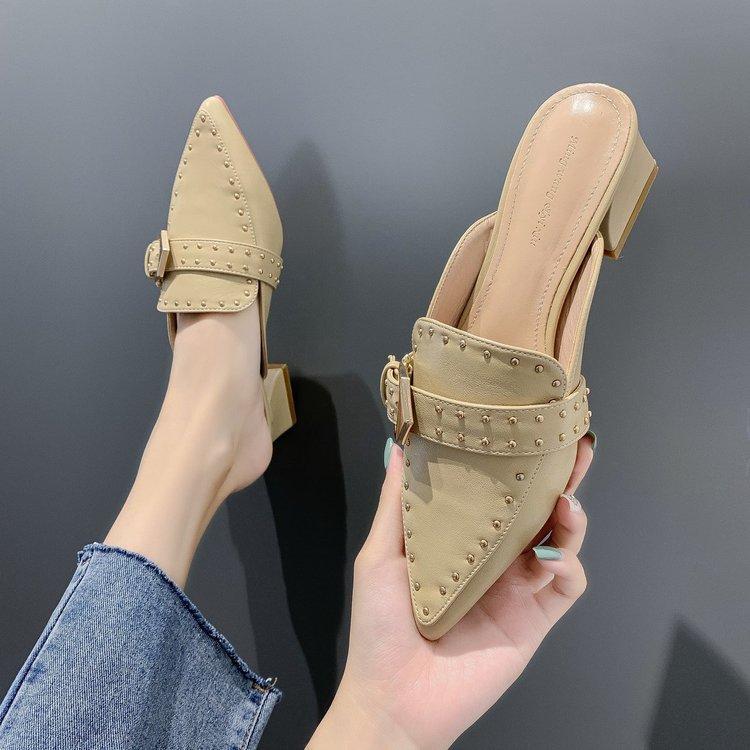 Women's Retro Pointed Toe Mid-Heel Closed-Toe Mules