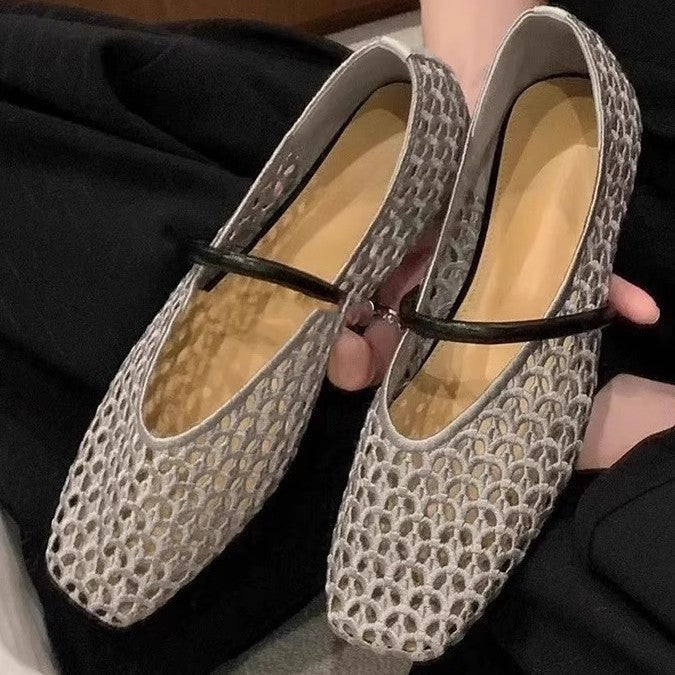 Women's Woven Square Toe Slip-On Pumps – Retro Roman Low Heel