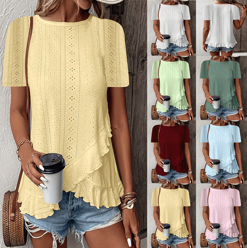 Women’s Casual Solid Color Short Sleeve Crew Neck Top