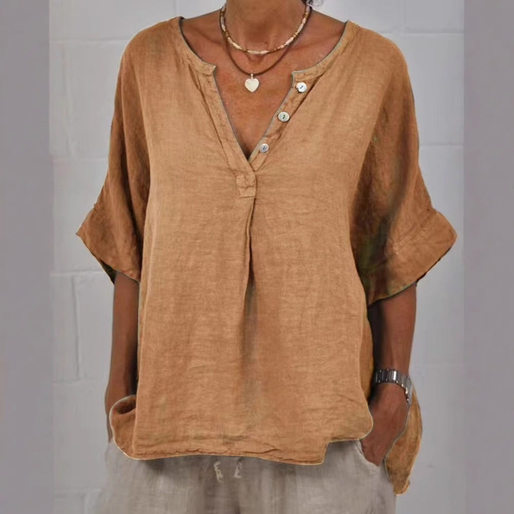 Women's  V-Neck Button-Up Shirt