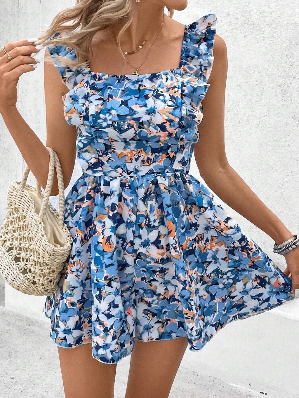 Women's Sleeveless Square Neck Printed Boho Jumpsuit