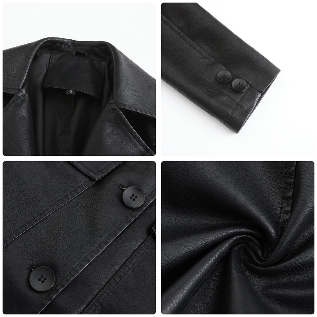 Women’s Long Leather Trench Coat – Fashion Outerwear