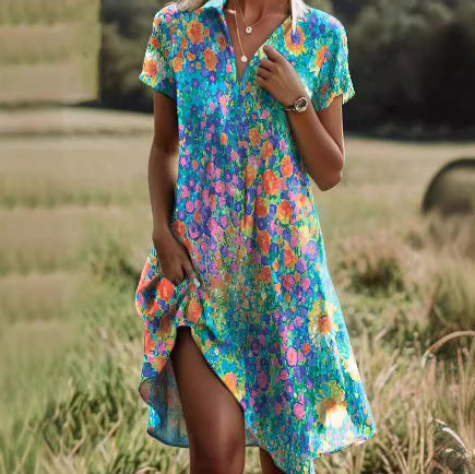 Ethnic Print Midi Dress – Scoop Neck Geometric Pattern Boho Dress