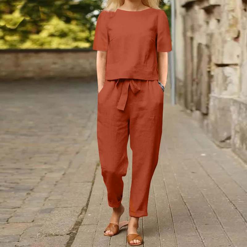 Wide-Leg Pants Two-Piece Set – Solid Color Casual Lounge Suit
