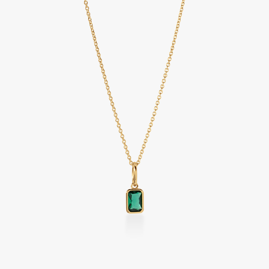 Baguette Birthstone Charm Necklace