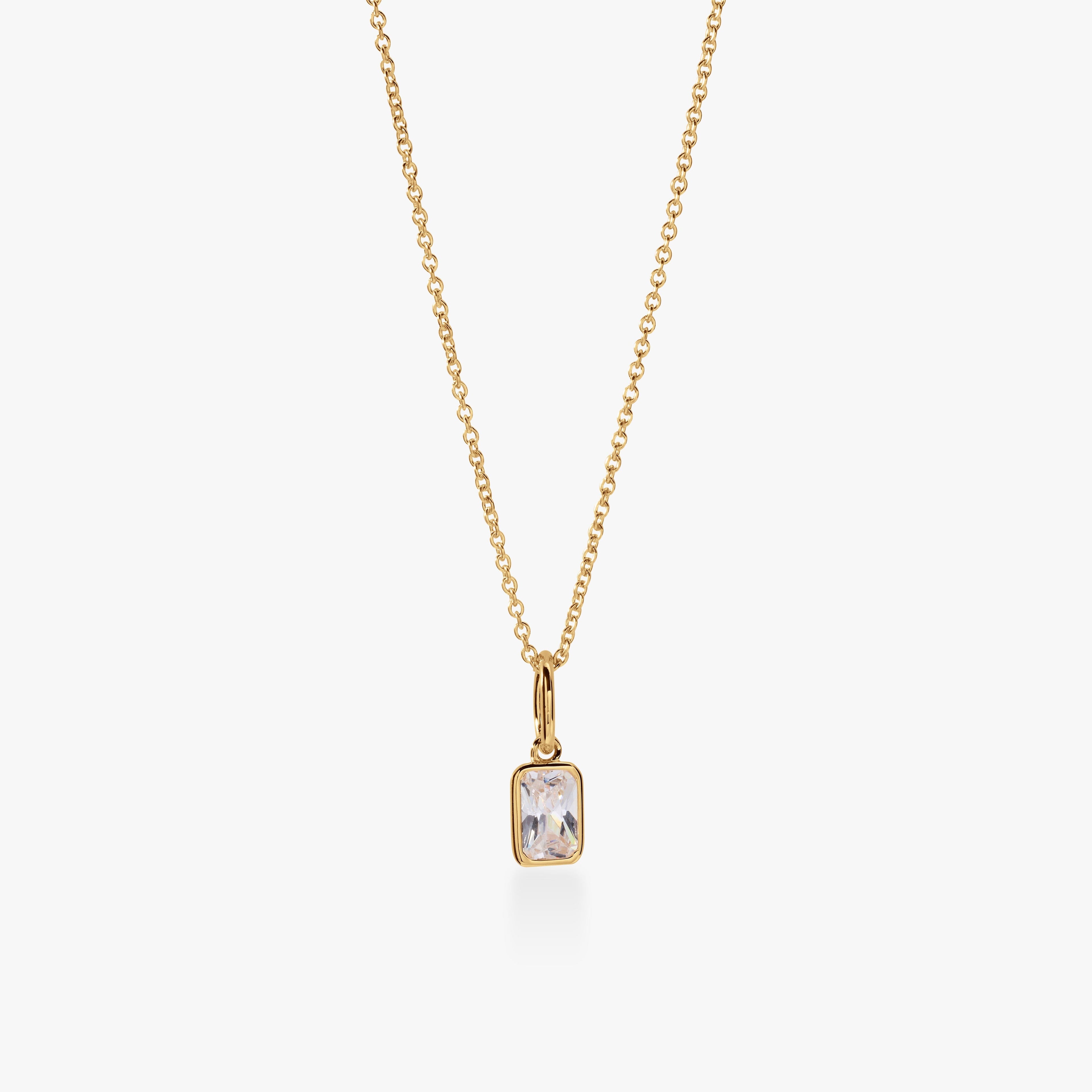 Baguette Birthstone Charm Necklace