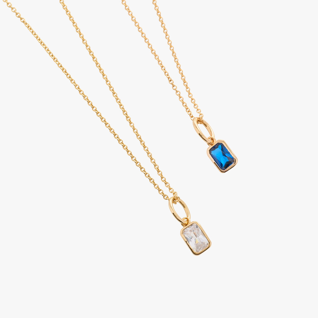 Baguette Birthstone Charm Necklace