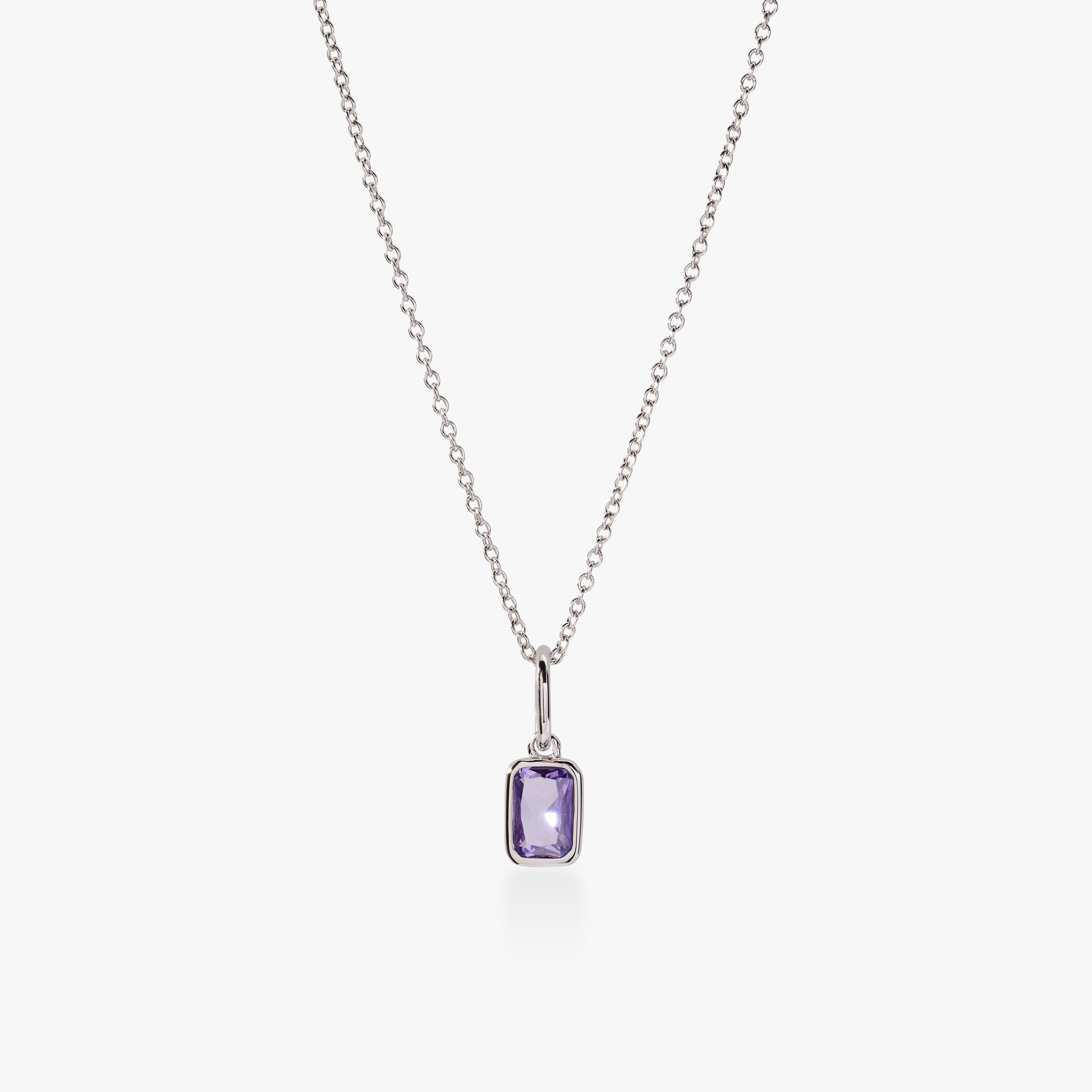Baguette Birthstone Charm Necklace
