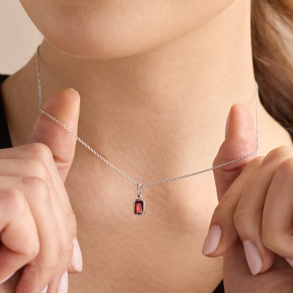 Baguette Birthstone Charm Necklace