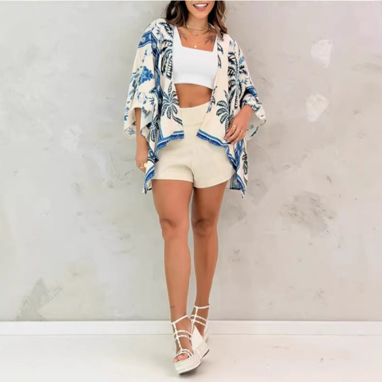 Women’s Printed Cardigan Top with Drop Shoulder Sleeves
