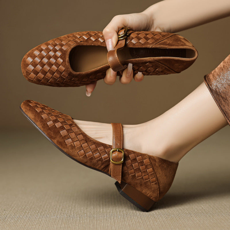 Women's Sheepskin Mary Jane Shoes – Single Strap Round Toe Flat Leather Shoes
