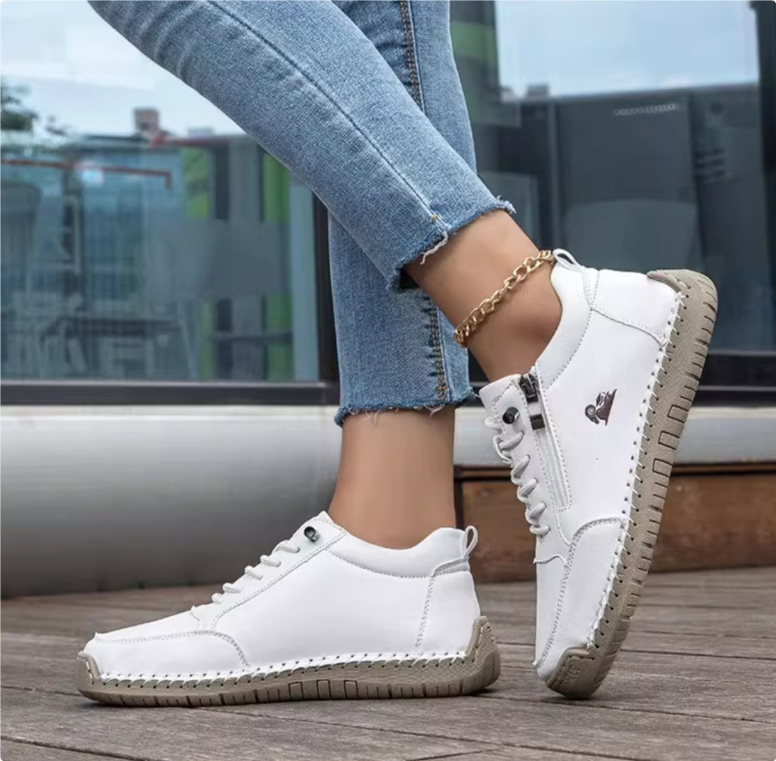 Women's Handmade Stitched Flat Shoes – Soft Sole Lace-Up Casual Flats