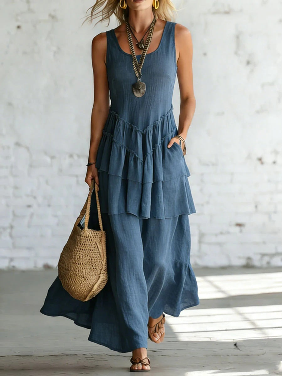 Women's Cotton Linen Sleeveless Loose Maxi Dress