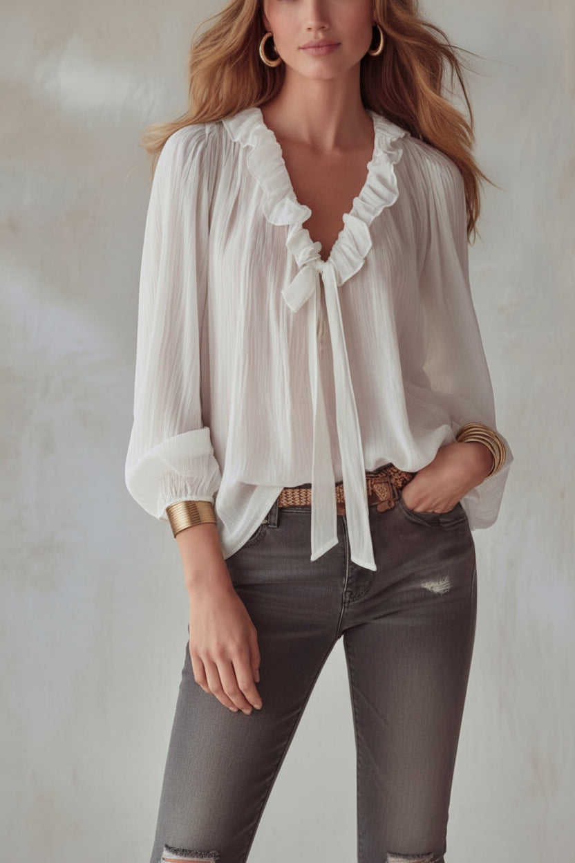 V-Neck Loose-Fit Shirt Top – No-Iron, 8 Colors