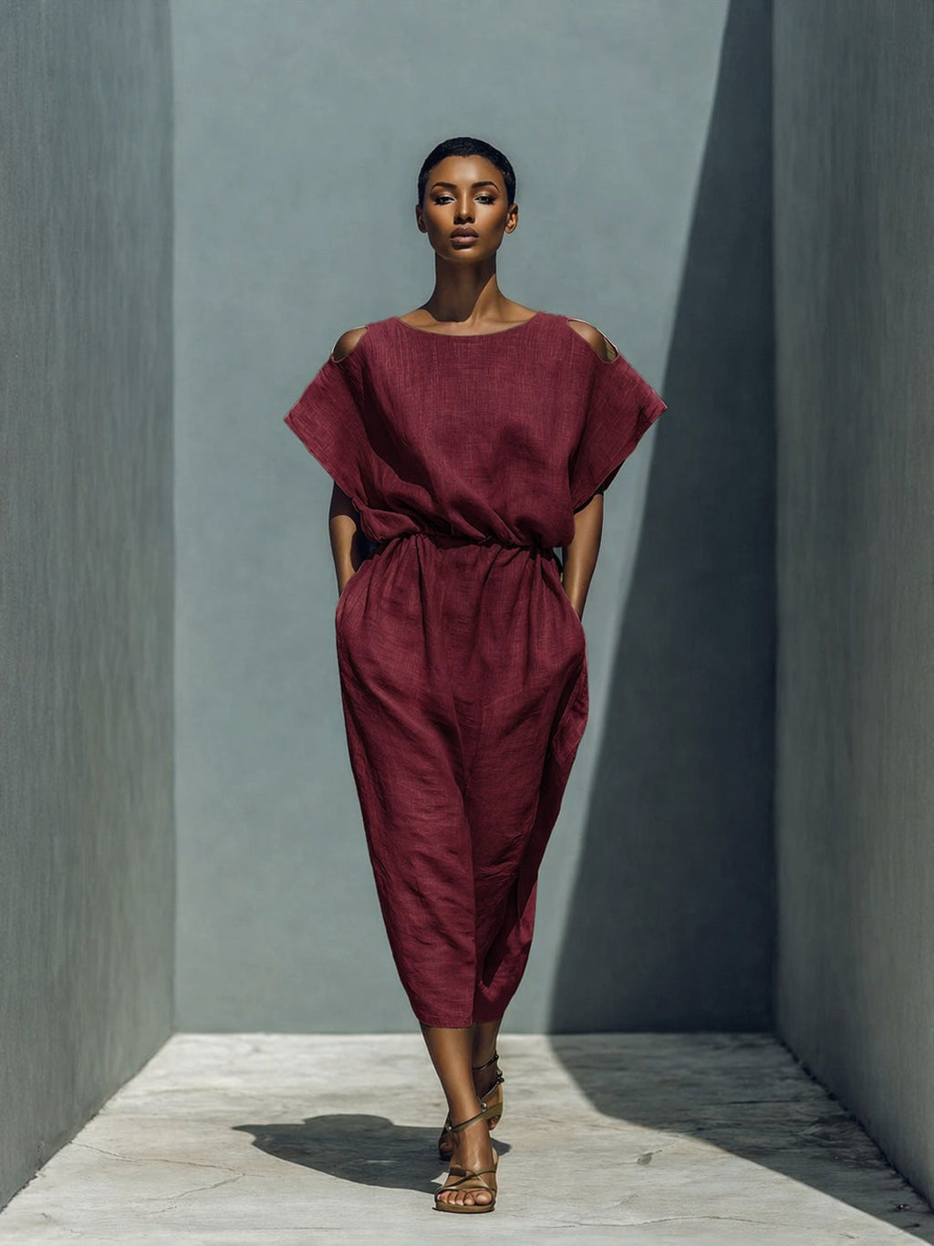 Women's Batwing Sleeve Off-Shoulder Elastic Waist Maxi Dress