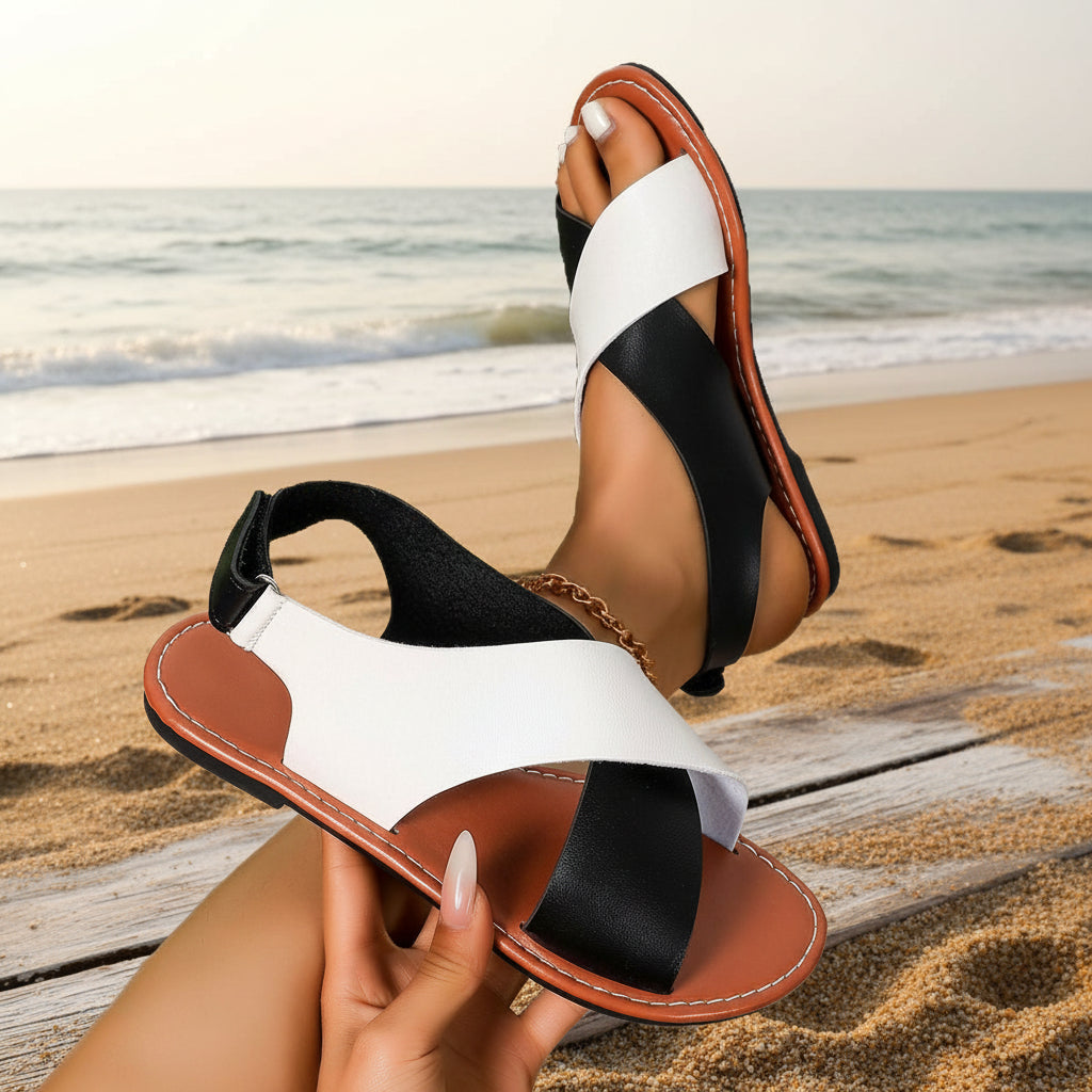 Women's Color-Block Cross-Strap Flat Sandals