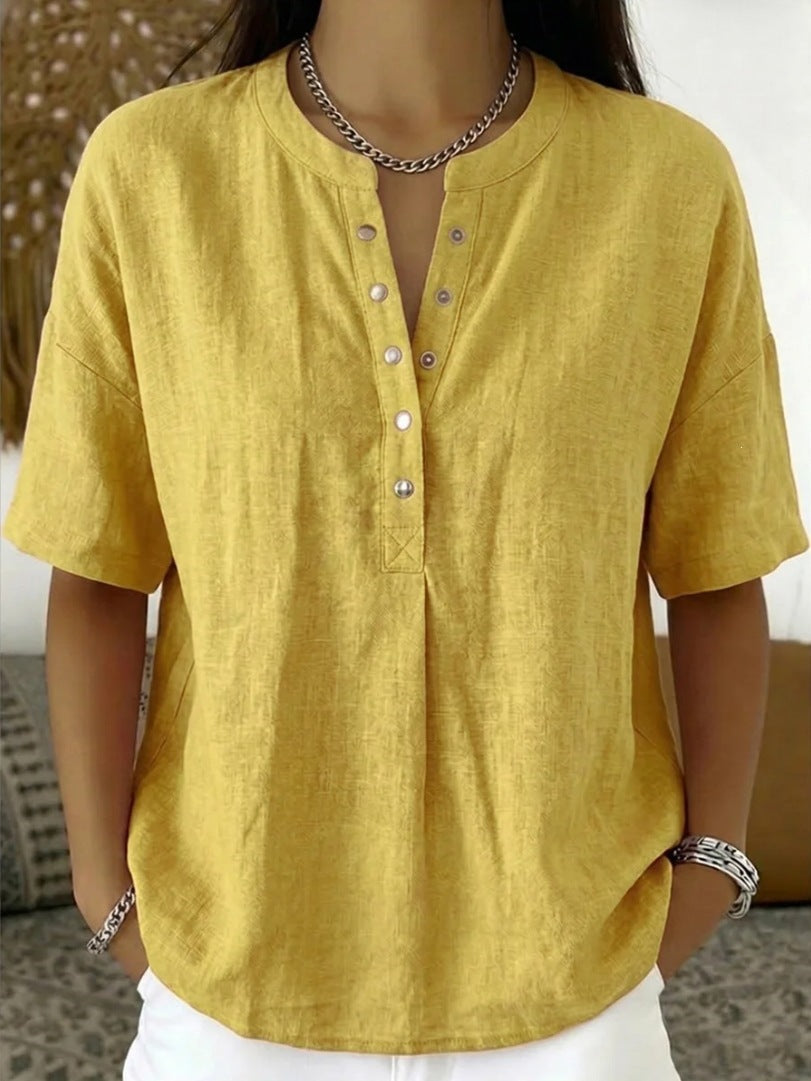 Women's Solid Color Loose-Fit Short-Sleeve Pullover Top