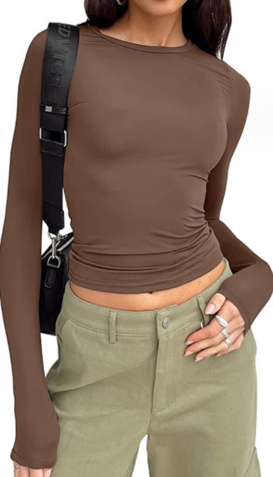 Slim Fit Long Sleeve Shirt | Women's Casual Crop Tops