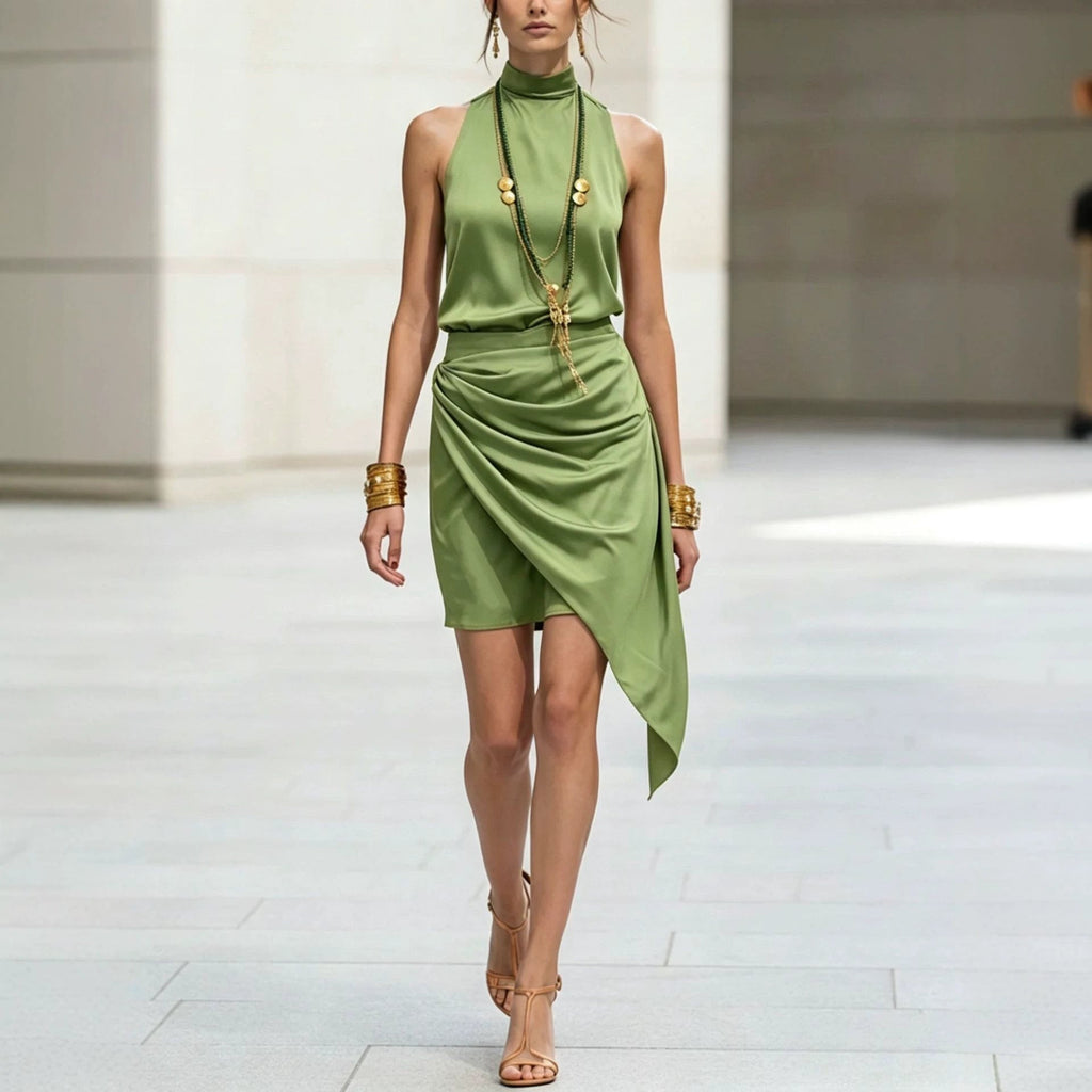 Women's Double-Layer Asymmetrical Hem Mini Skirt