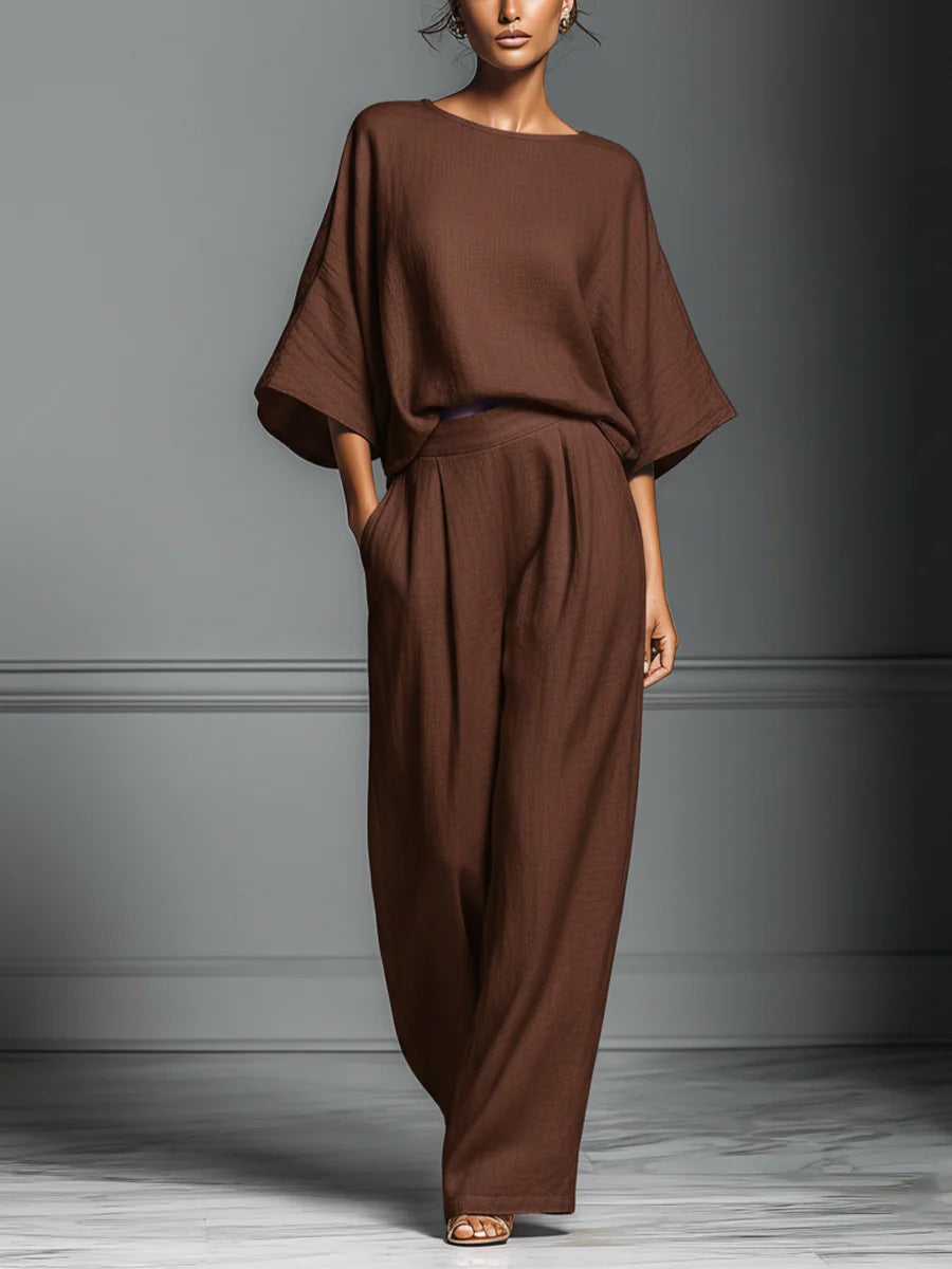 Women’s Flared-Sleeve Linen Suit Two Piece Set