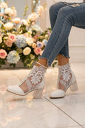 Lace-Embroidered Mesh Chunky-Heel Ankle Boots | Black & White EU 35–43