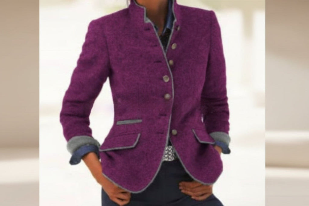 Women’s Color-Block Woolen Jacket – Multi-Button Casual Elegant Coat