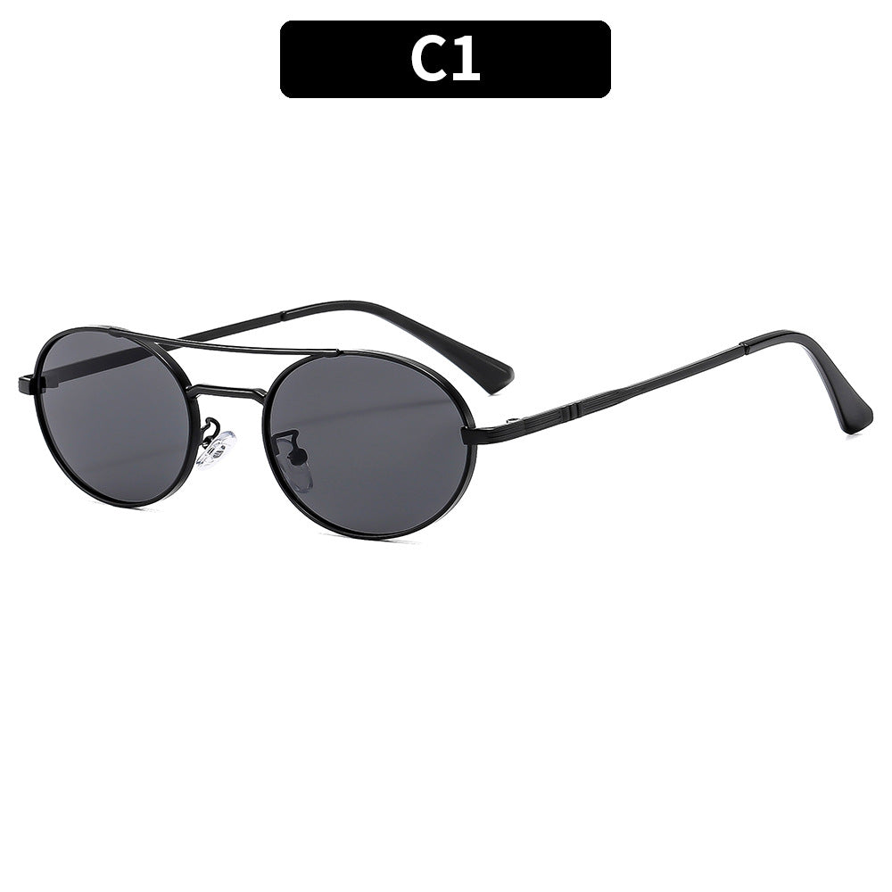 Retro Oval Dual-Beam Metal Sunglasses | UV Protection