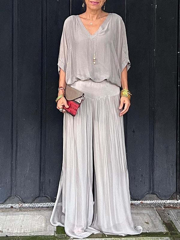 Solid-Color Chiffon Two-Piece Set – 10 Colors, S–5XL