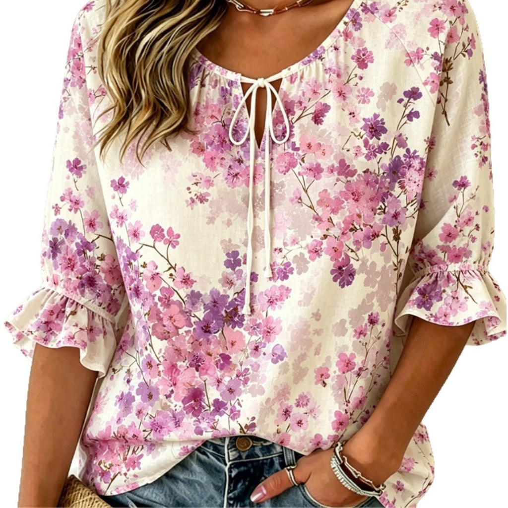 Women's Floral Print Three-Quarter Sleeve Shirt – Relaxed Retro