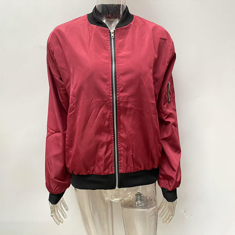 Minimalist Color-Block Stand-Collar Zip Jacket