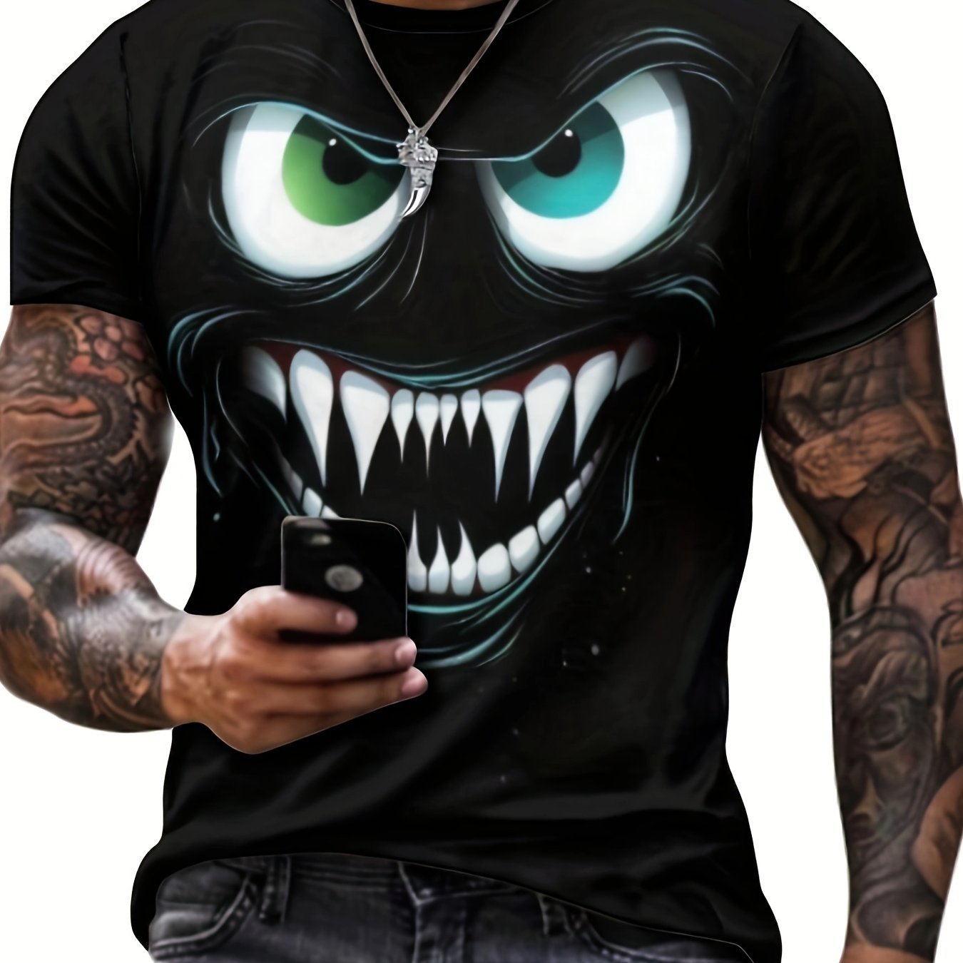 3D Evil Smile Shirt for Men – Streetwear Graphic Short Sleeve Tee