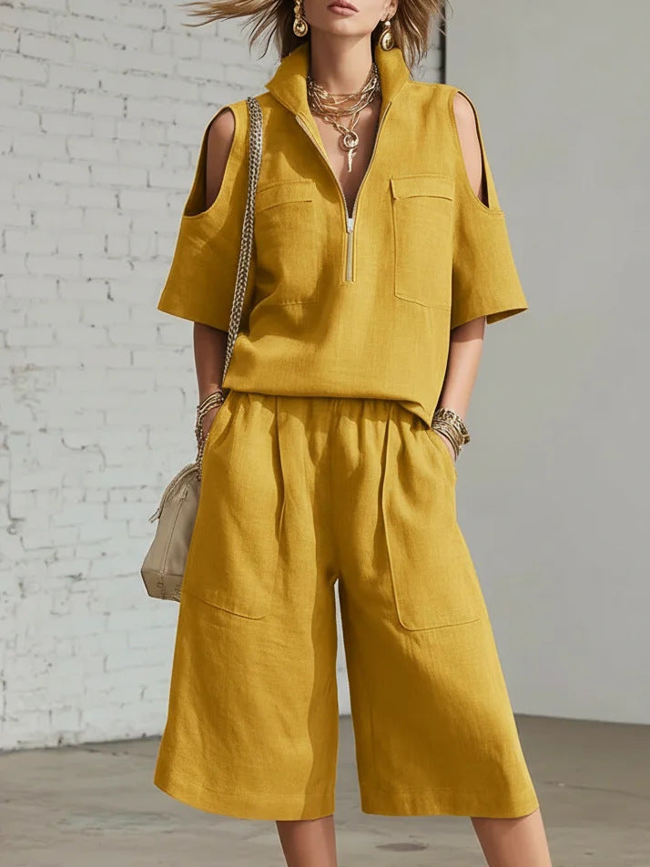 Short-Sleeve Shirt & Loose Shorts Two-Piece Set | Casual