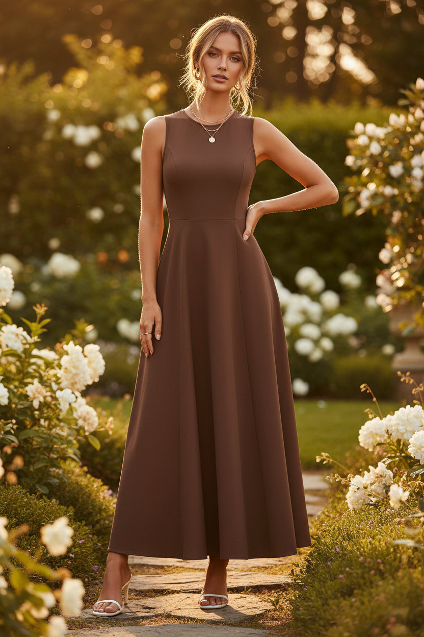 Women's Slim-Fit Long Vest Dress – A-Line High-Waist Sleeveless